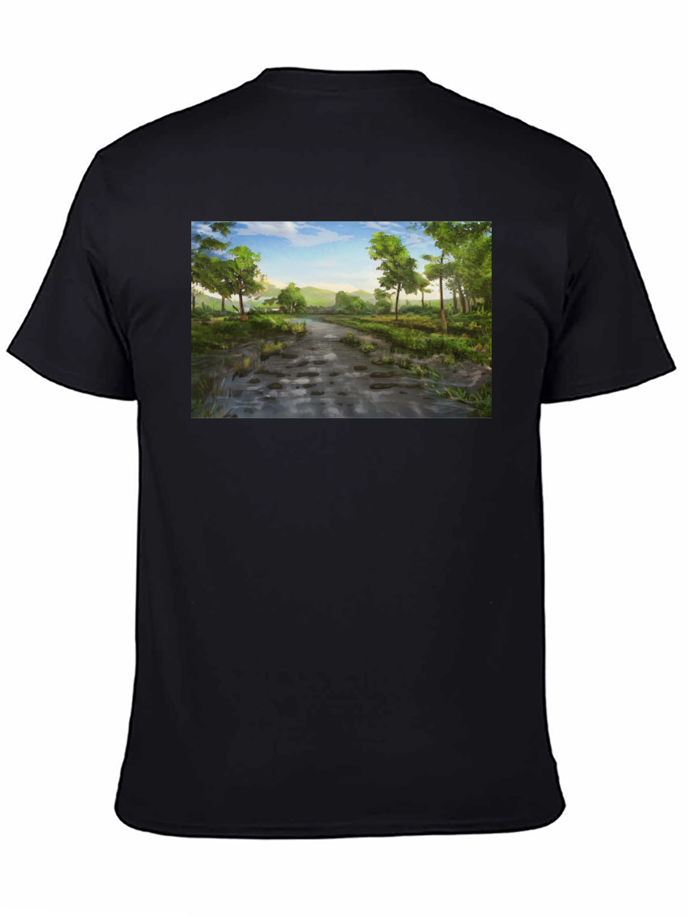 Nature Path Graphic Tee - Soft Black Cotton Shirt