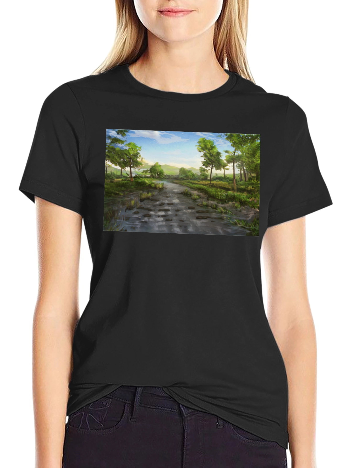 Nature Path Graphic Tee - Soft Black Cotton Shirt