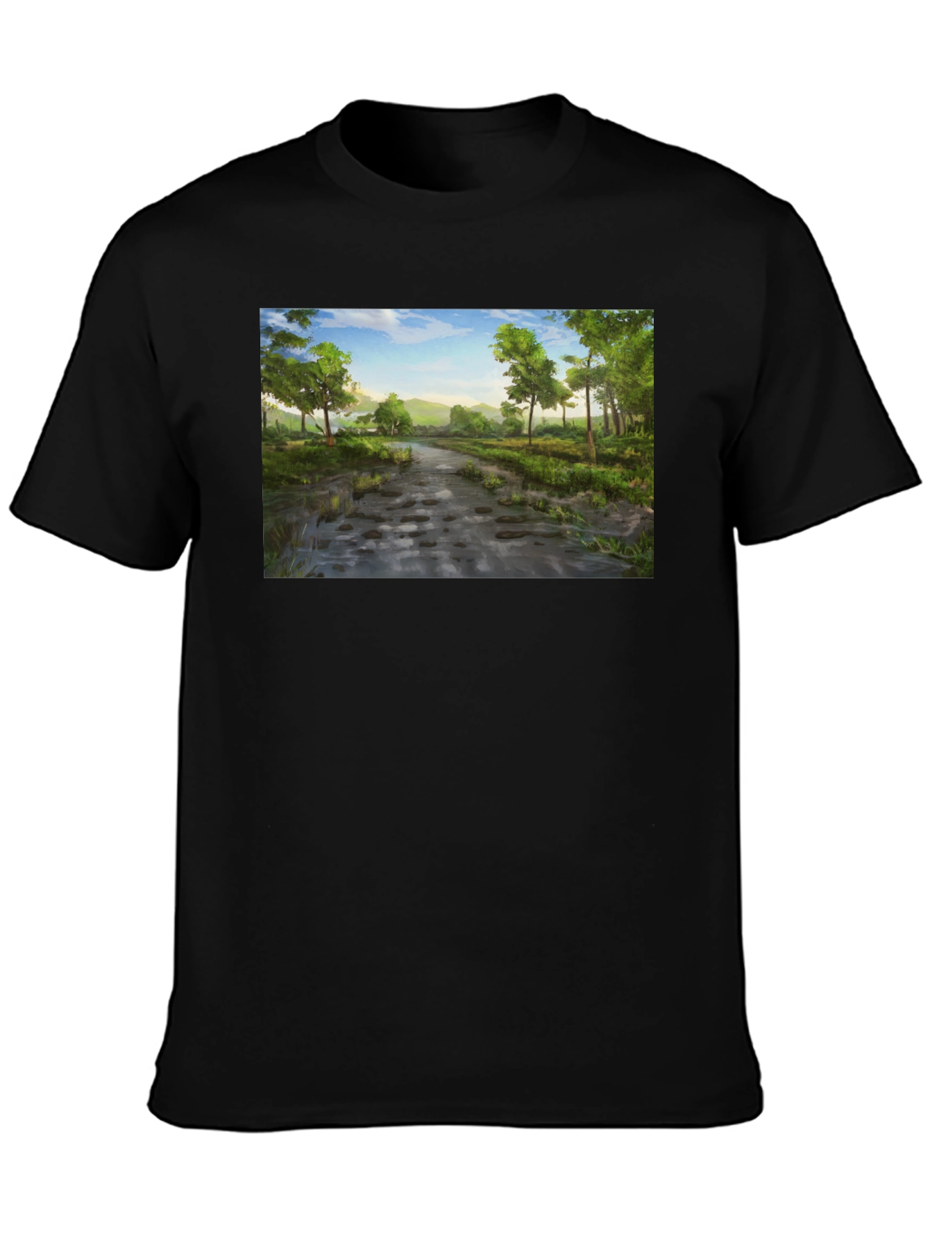 Nature Path Graphic Tee - Soft Black Cotton Shirt
