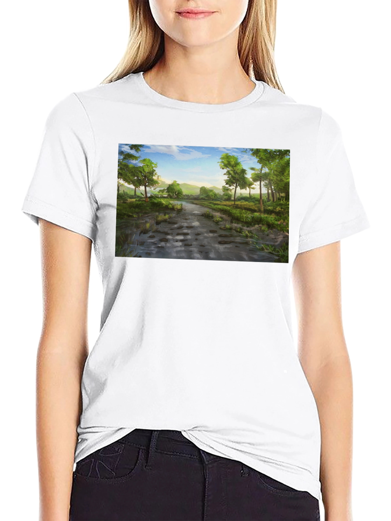 Nature Path Graphic Tee - Soft Black Cotton Shirt