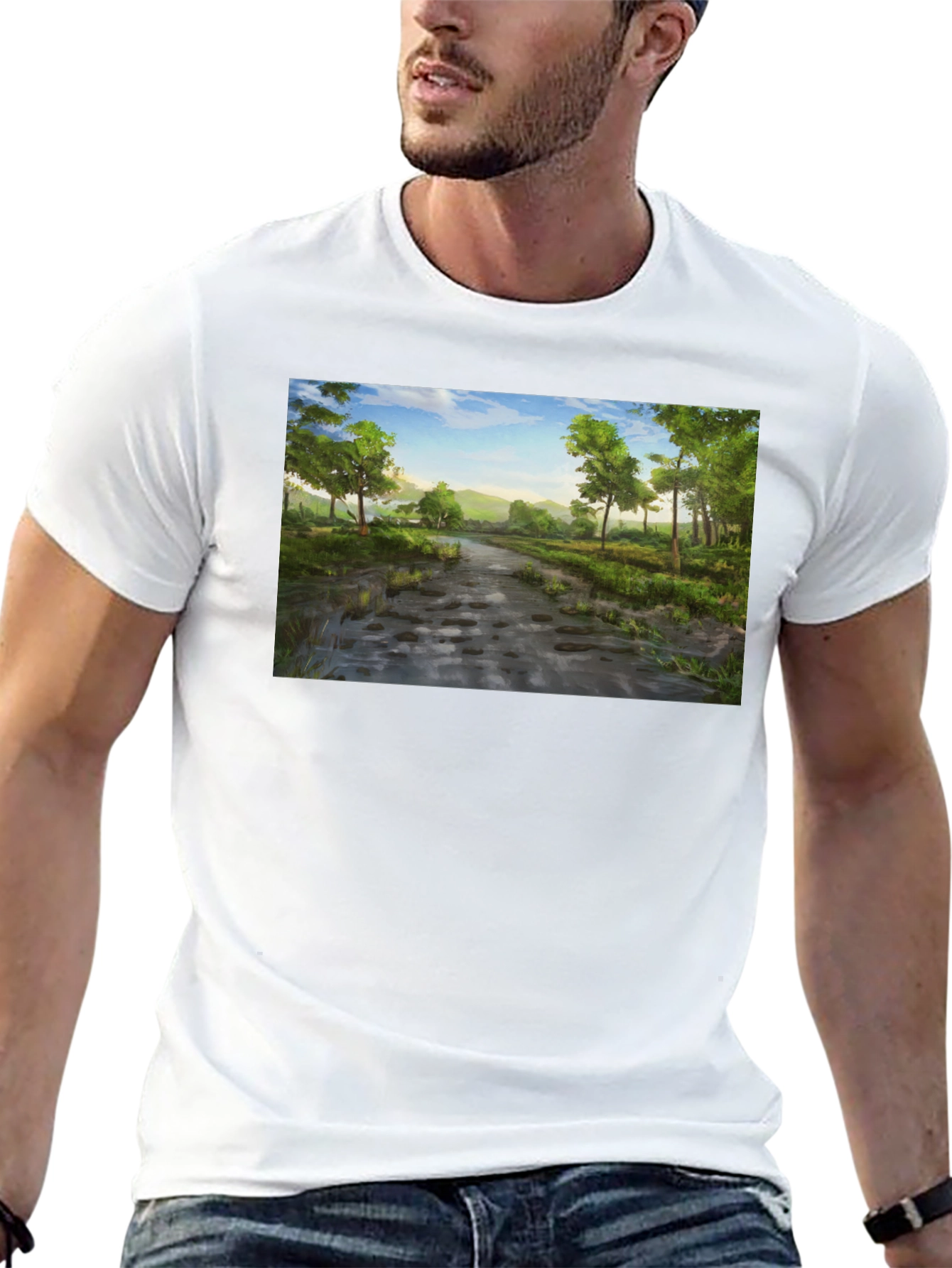Nature Path Graphic Tee - Soft Black Cotton Shirt