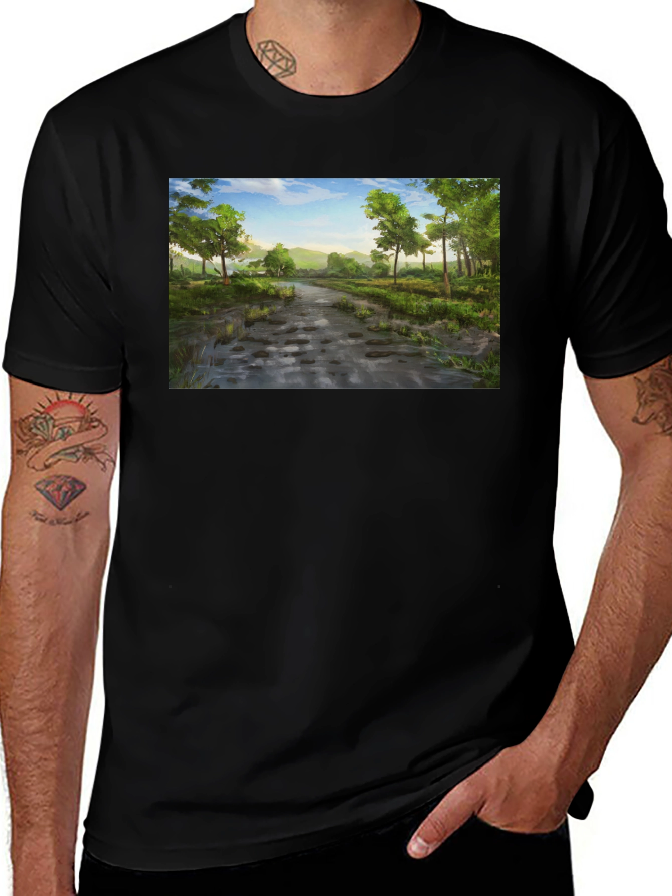 Nature Path Graphic Tee - Soft Black Cotton Shirt