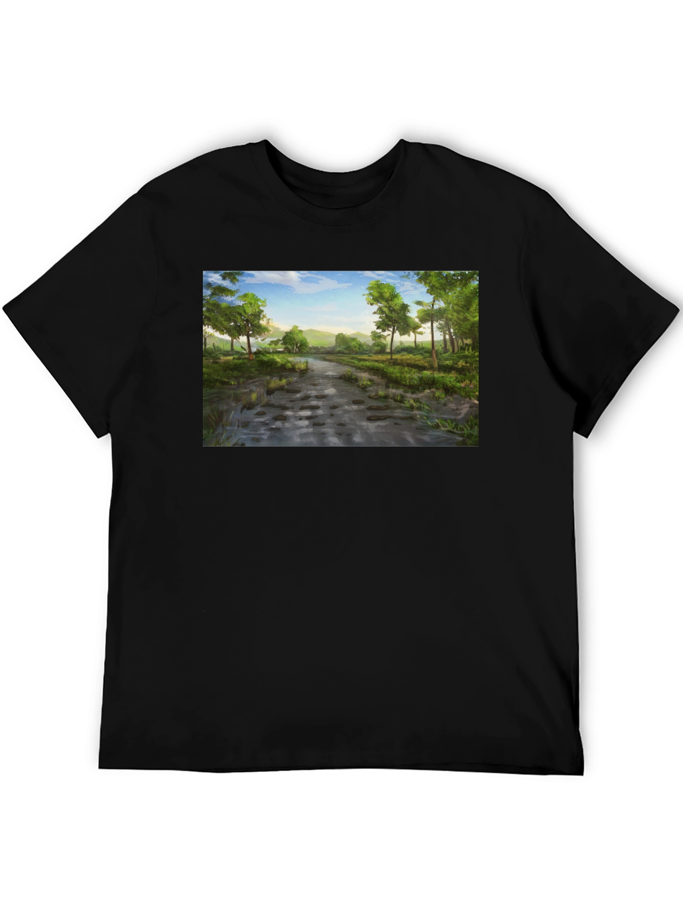 Nature Path Graphic Tee - Soft Black Cotton Shirt