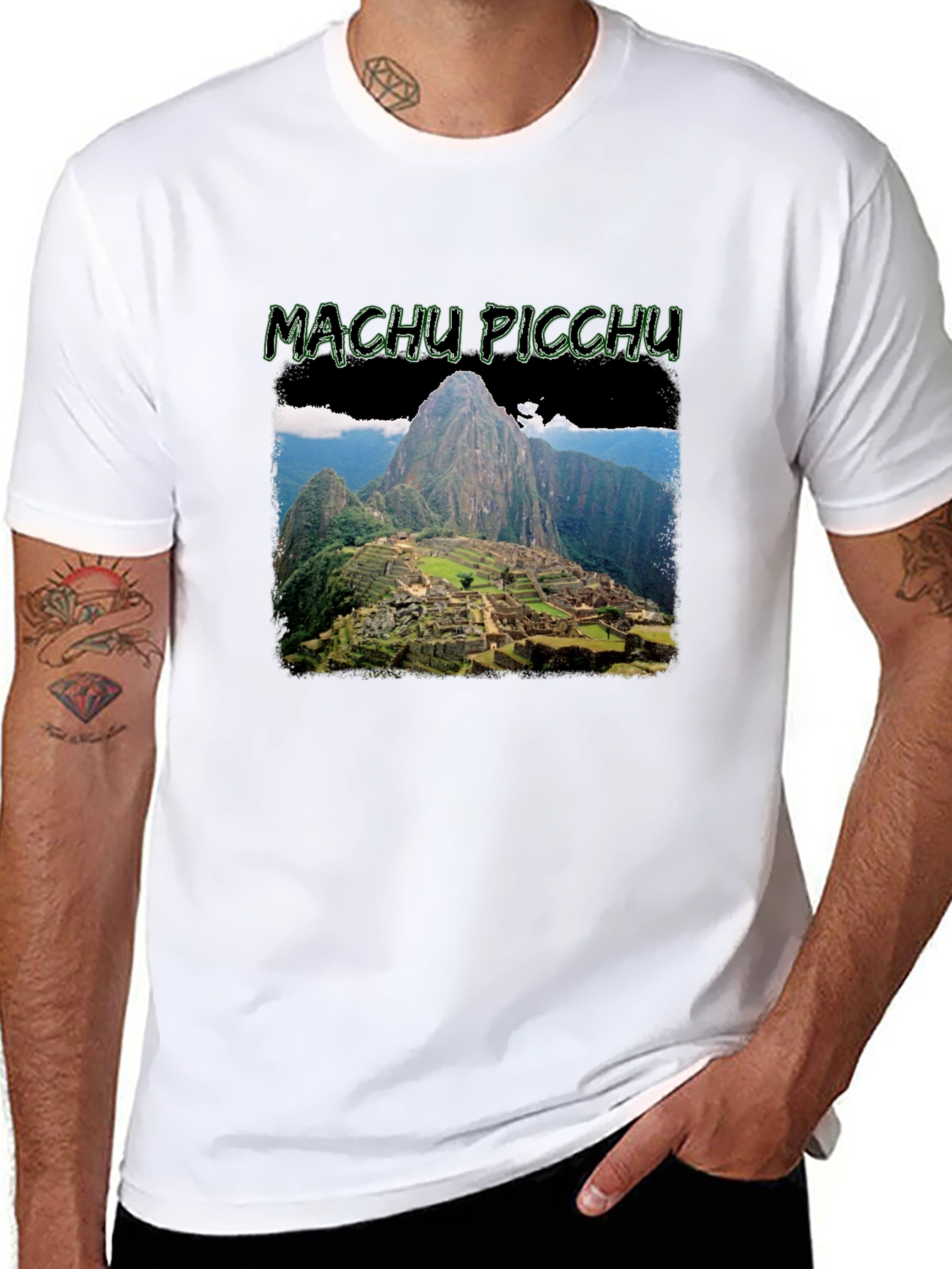 Machu Picchu Graphic Print Black T-Shirt