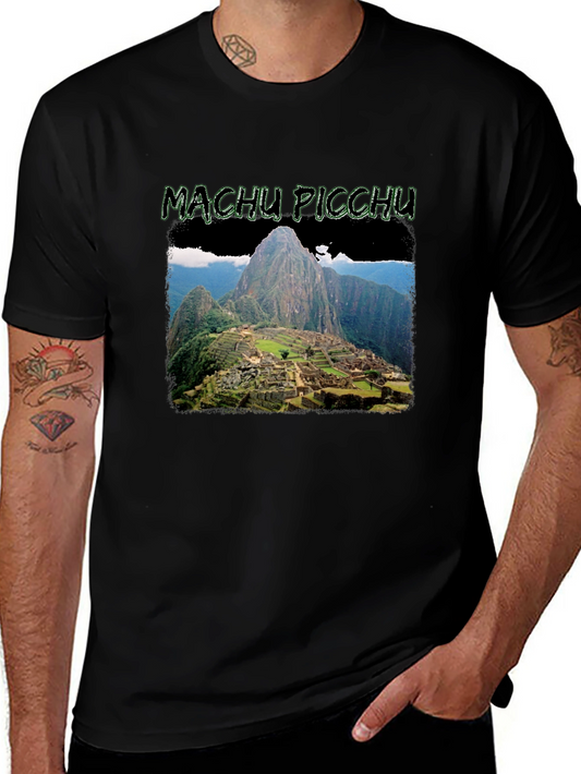 Machu Picchu Graphic Print Black T-Shirt