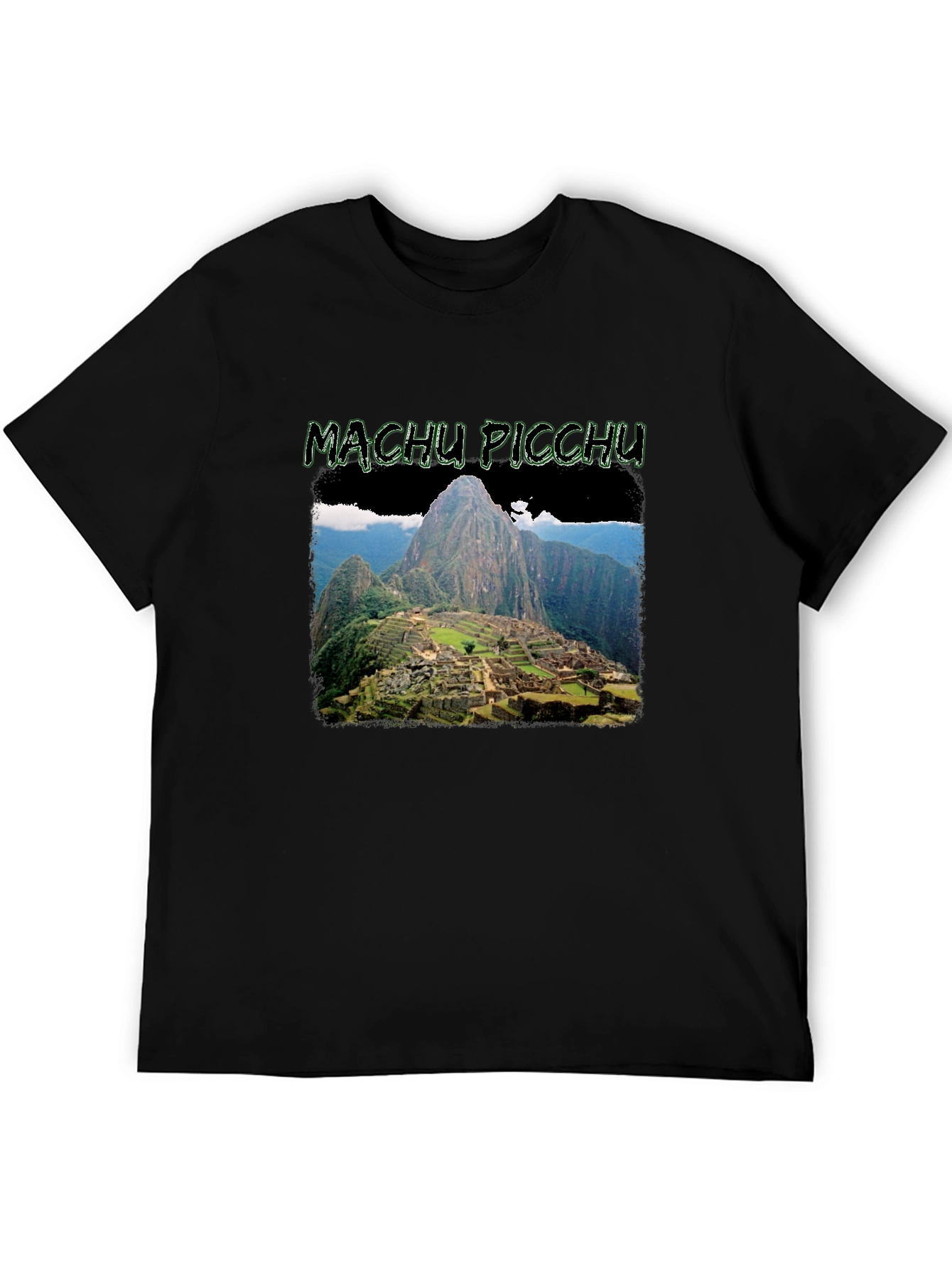 Machu Picchu Graphic Print Black T-Shirt
