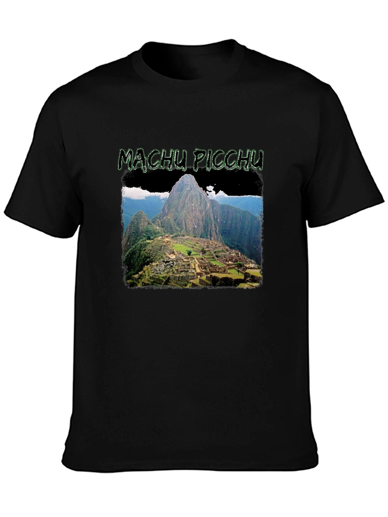 Machu Picchu Graphic Print Black T-Shirt