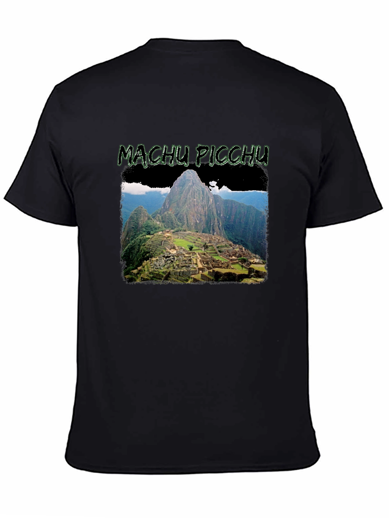 Machu Picchu Graphic Print Black T-Shirt