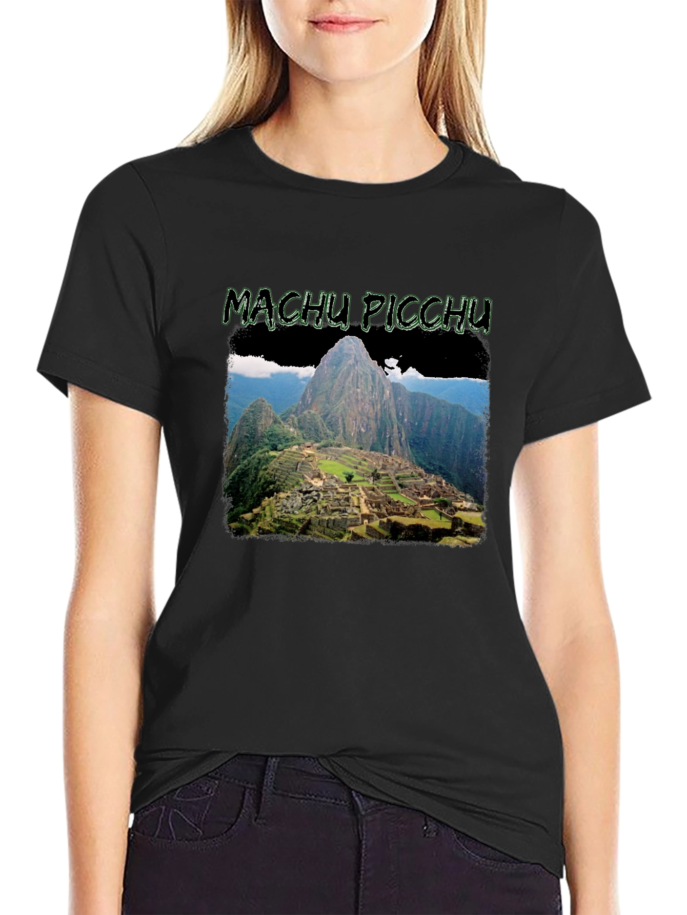 Machu Picchu Graphic Print Black T-Shirt