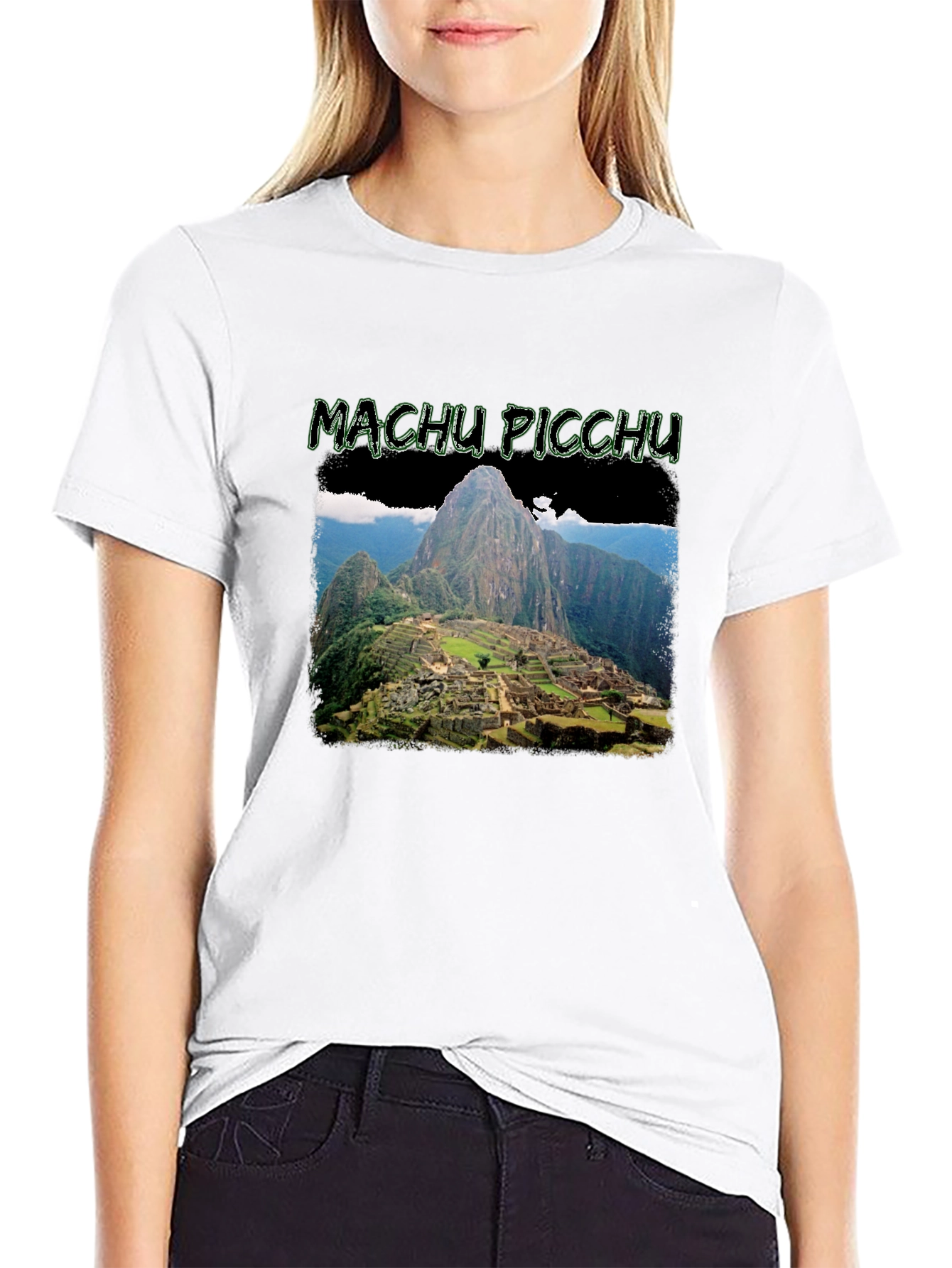 Machu Picchu Graphic Print Black T-Shirt