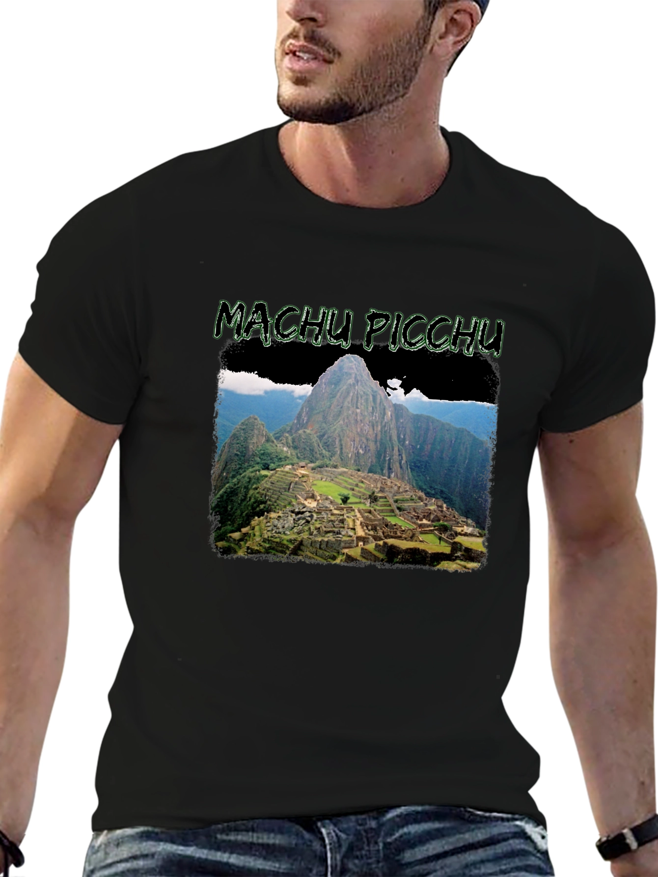Machu Picchu Graphic Print Black T-Shirt