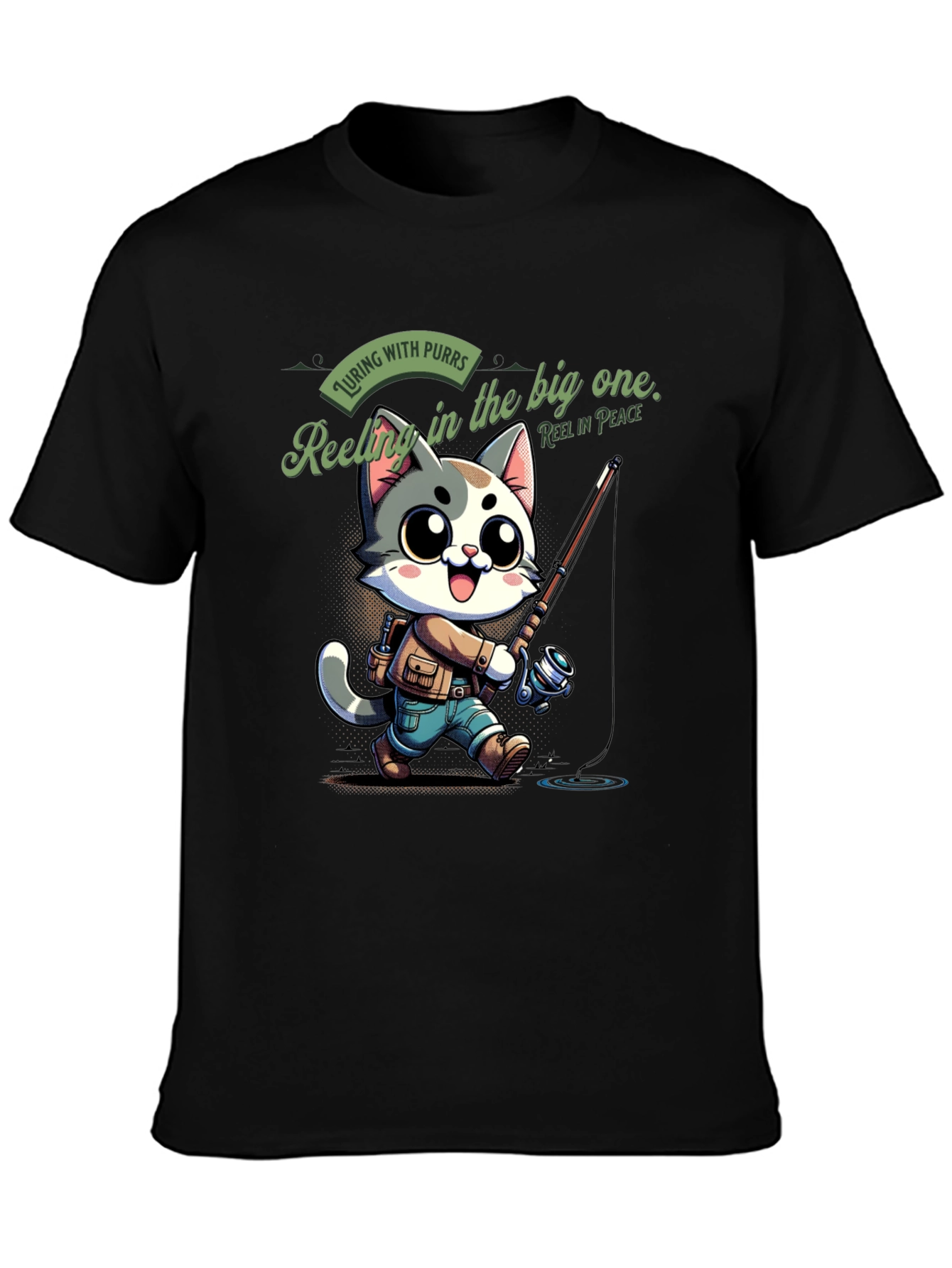 Fishing Cat Cartoon T-Shirt