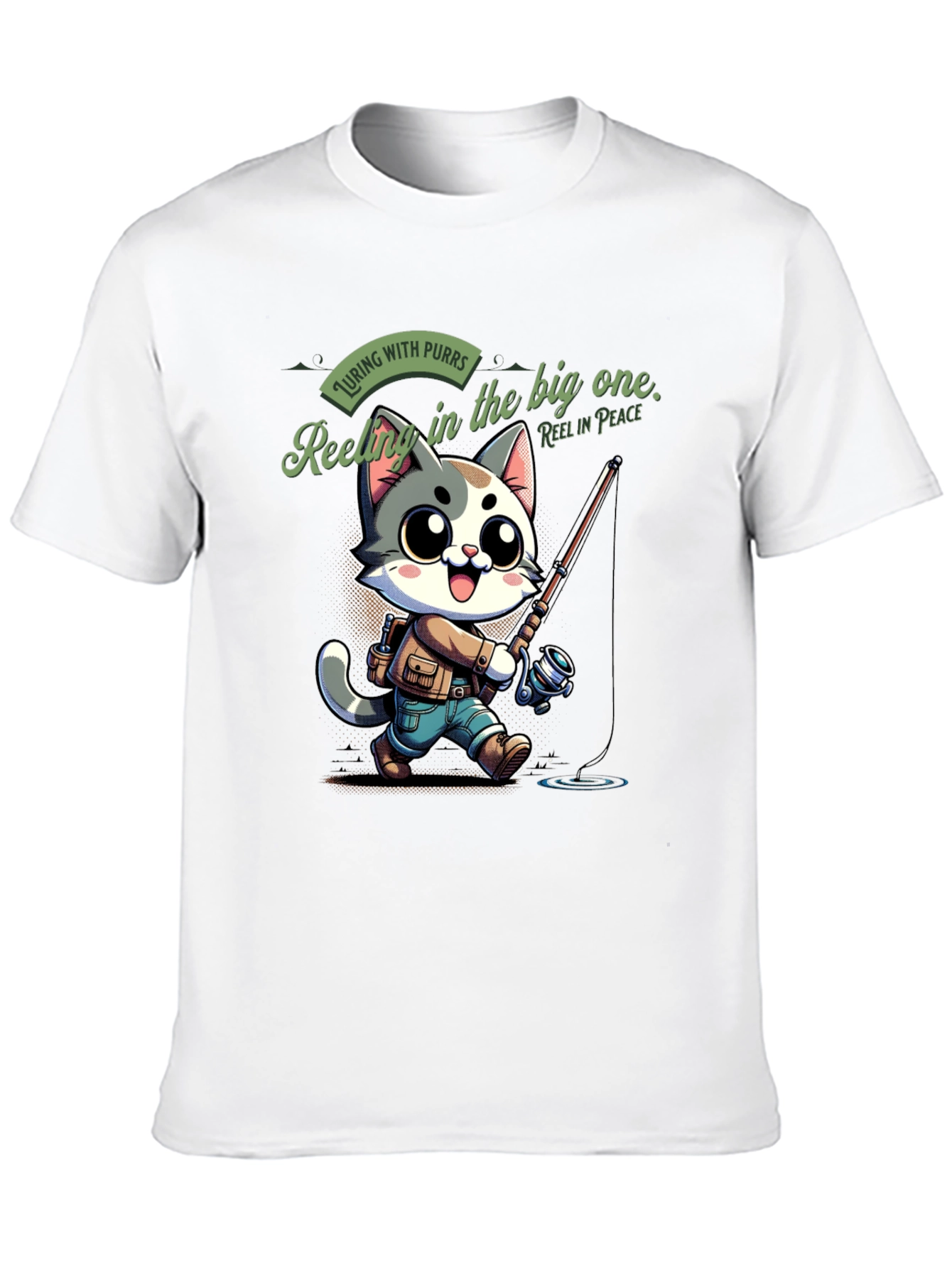 Fishing Cat Cartoon T-Shirt