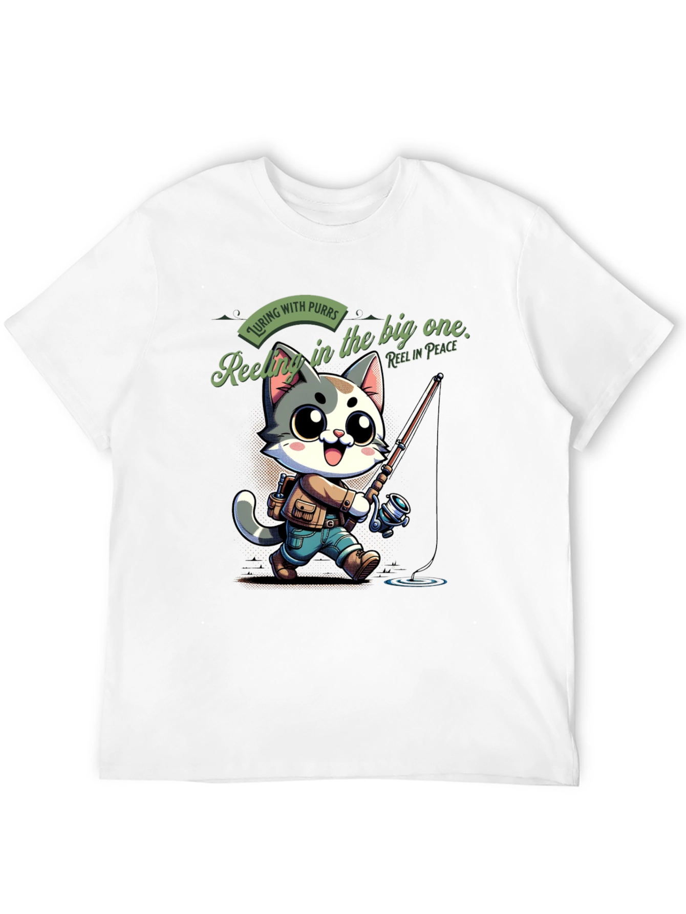 Fishing Cat Cartoon T-Shirt