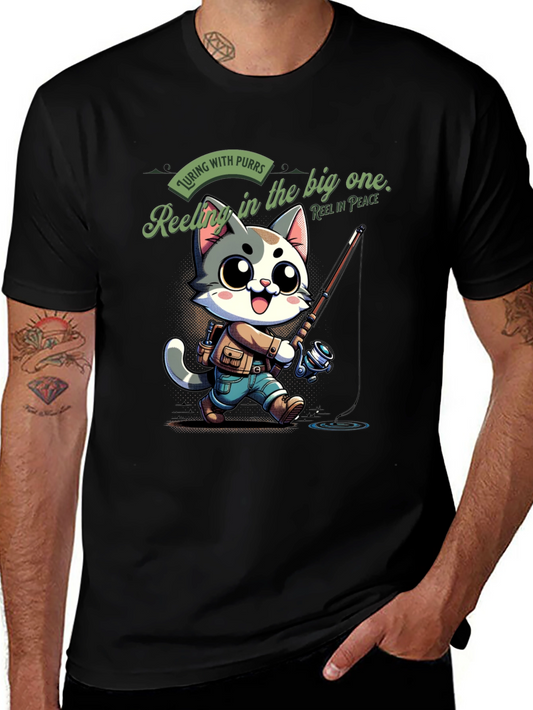Fishing Cat Cartoon T-Shirt