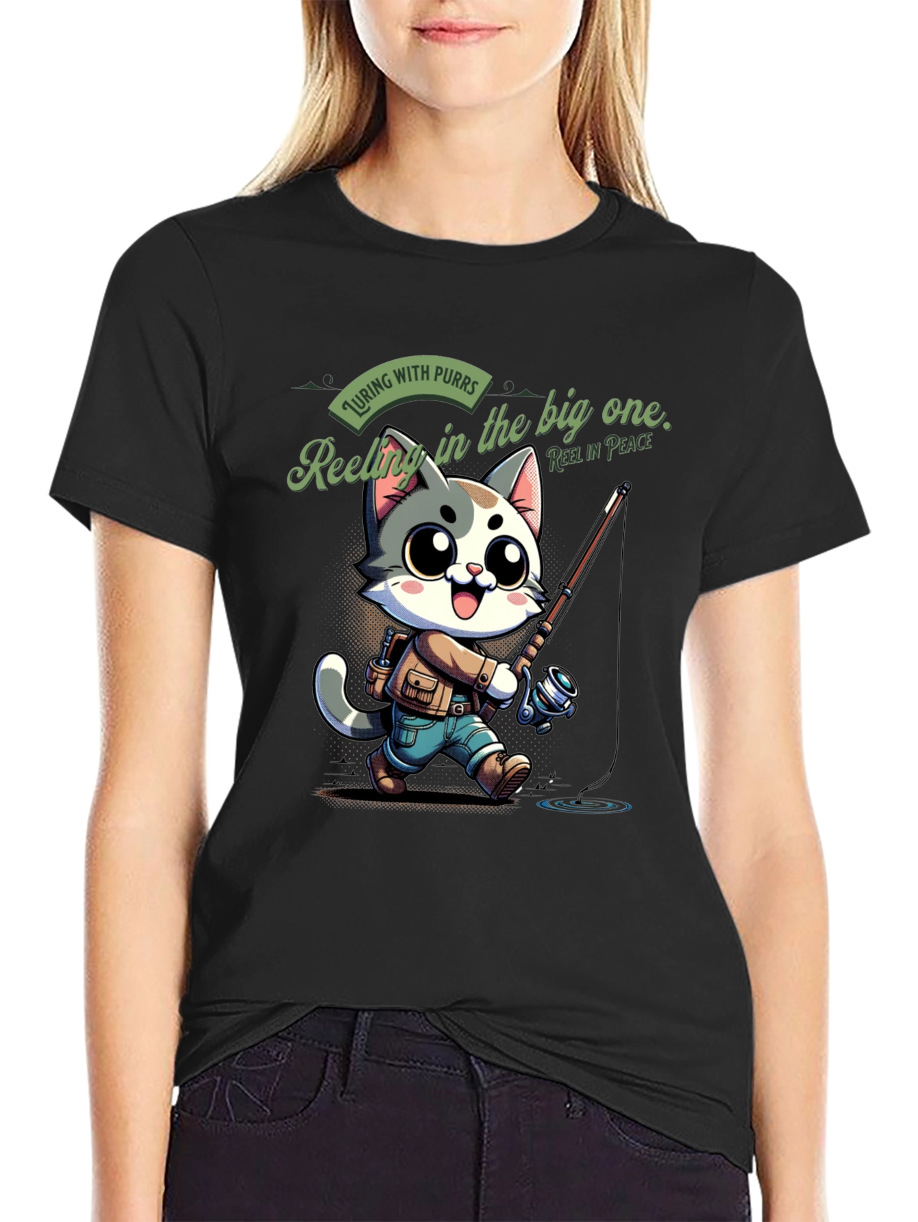 Fishing Cat Cartoon T-Shirt