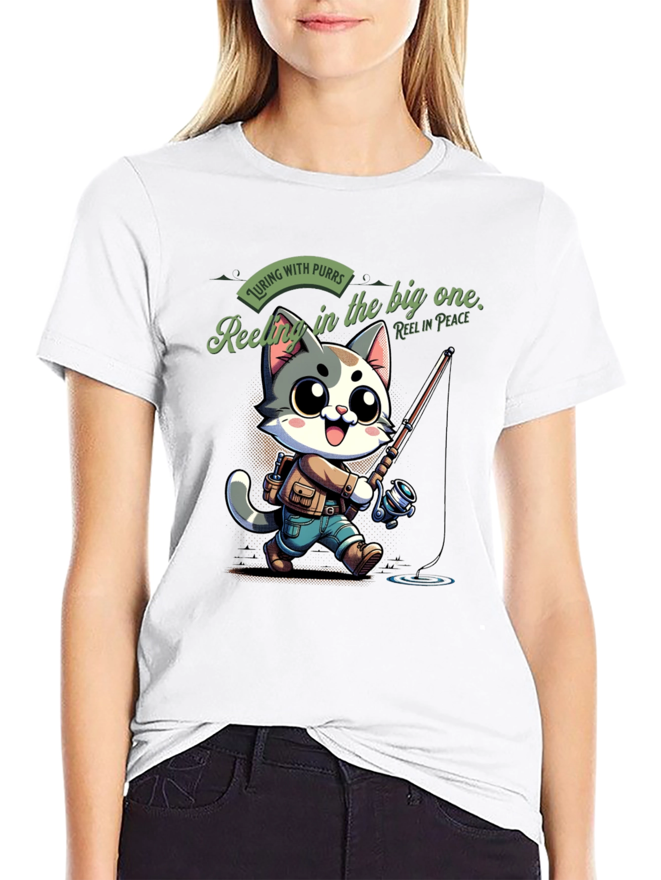 Fishing Cat Cartoon T-Shirt