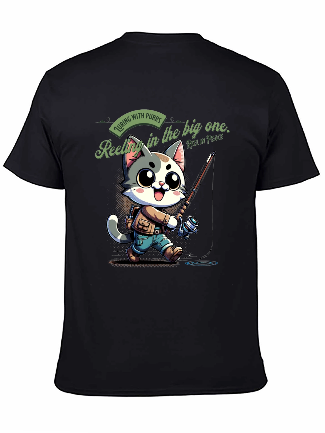Fishing Cat Cartoon T-Shirt