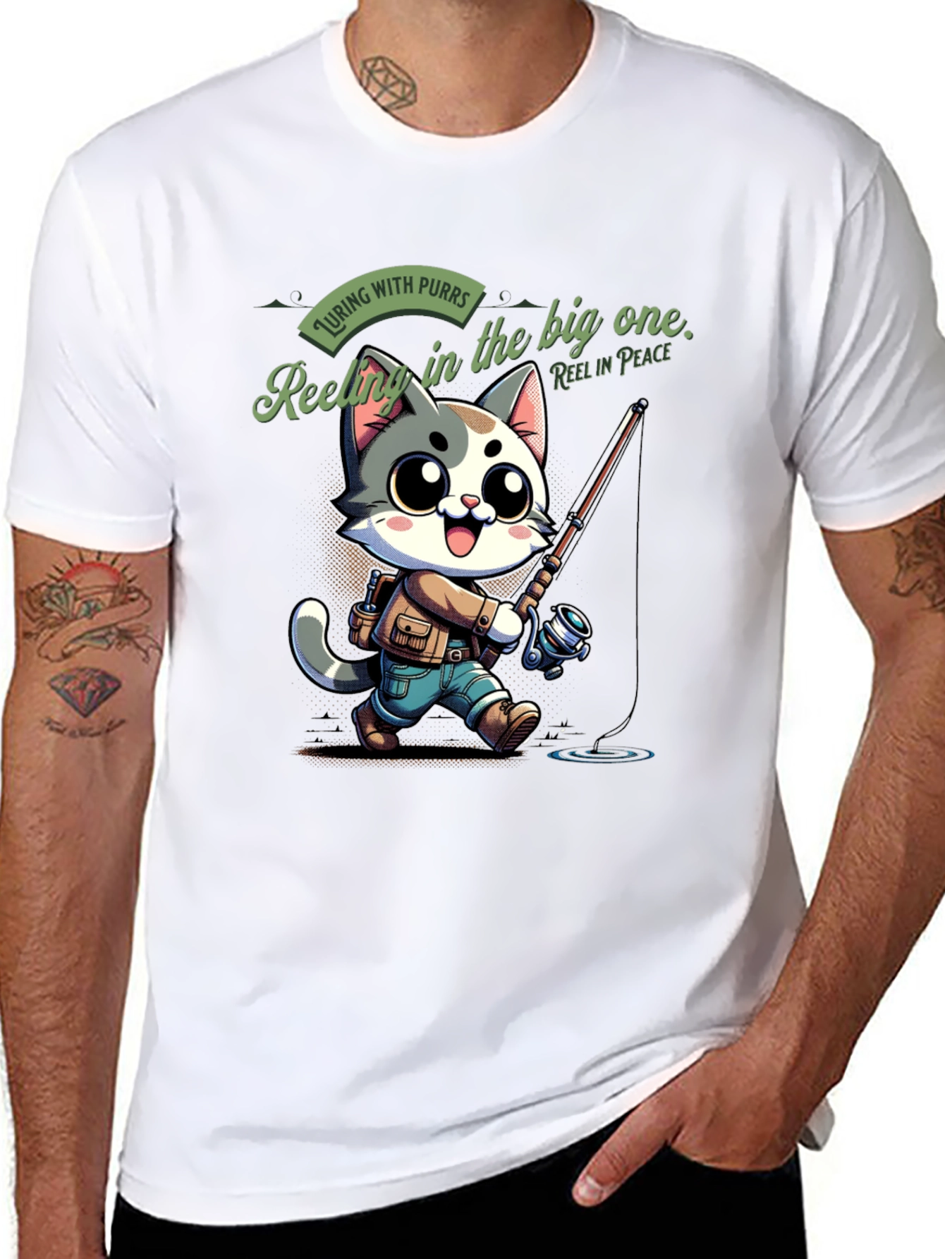 Fishing Cat Cartoon T-Shirt
