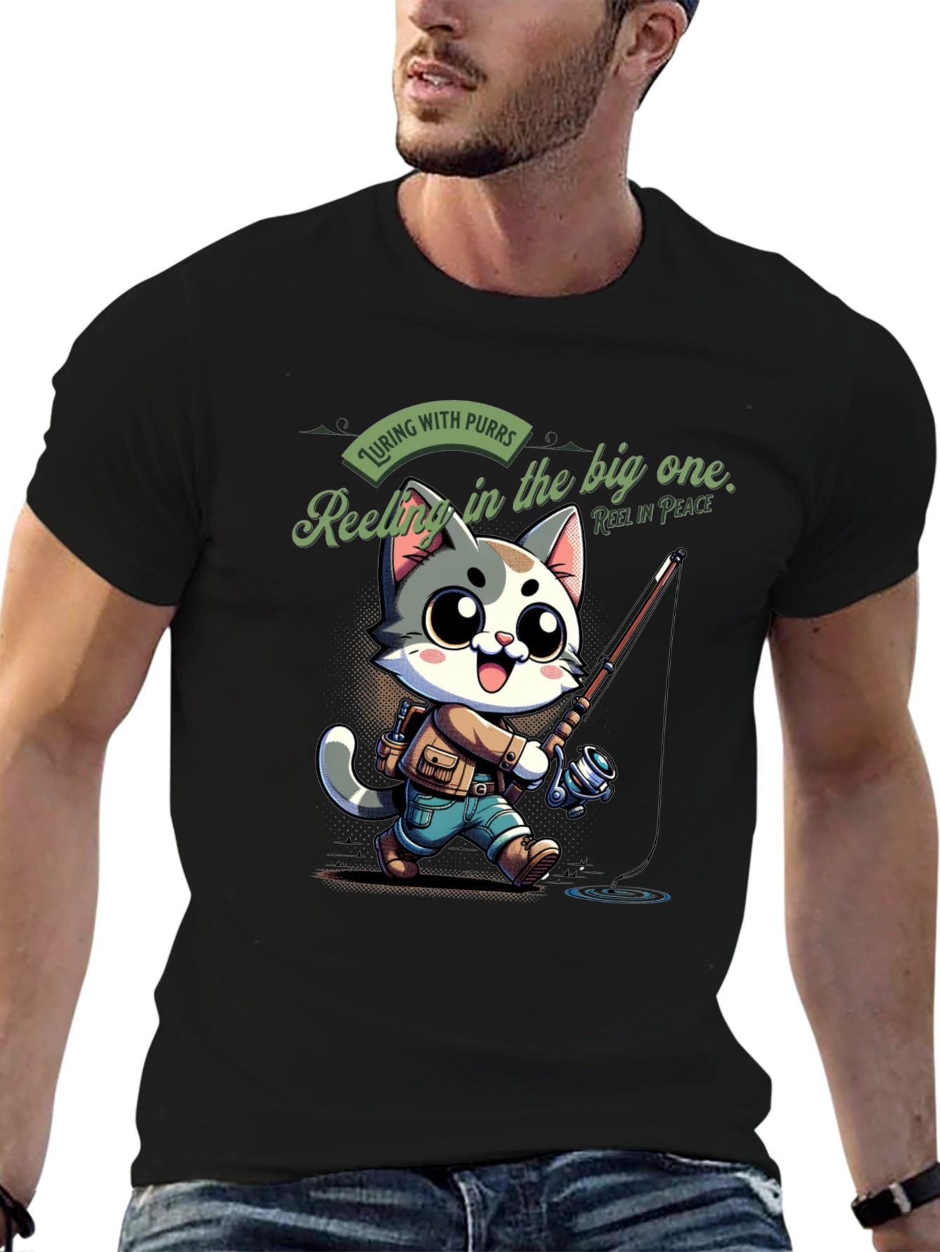 Fishing Cat Cartoon T-Shirt
