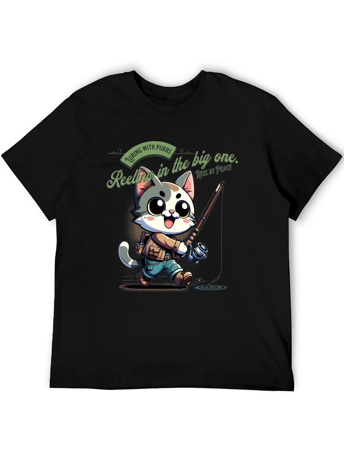 Fishing Cat Cartoon T-Shirt
