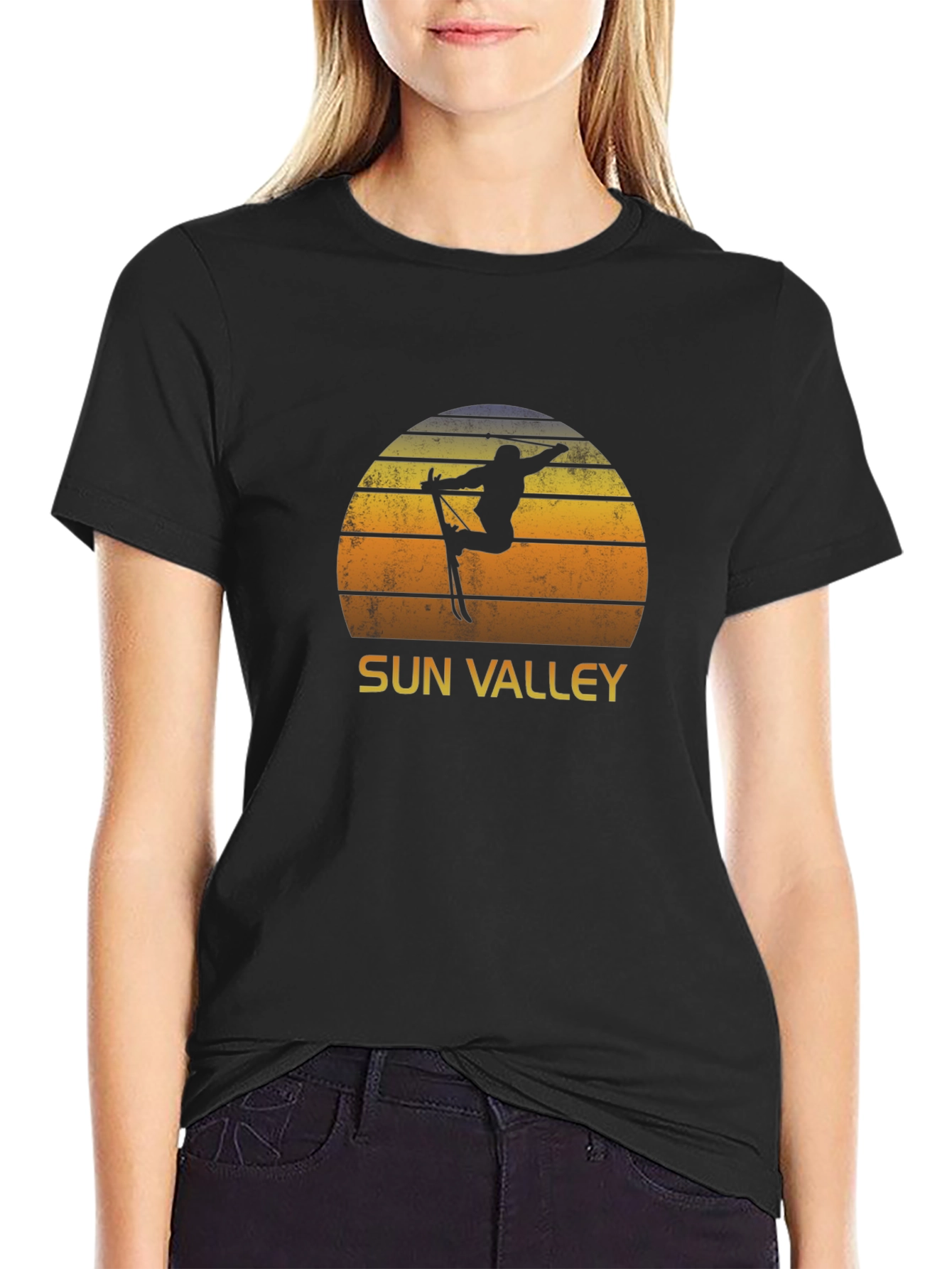 Sun Valley Skier Retro Graphic Tee - Black