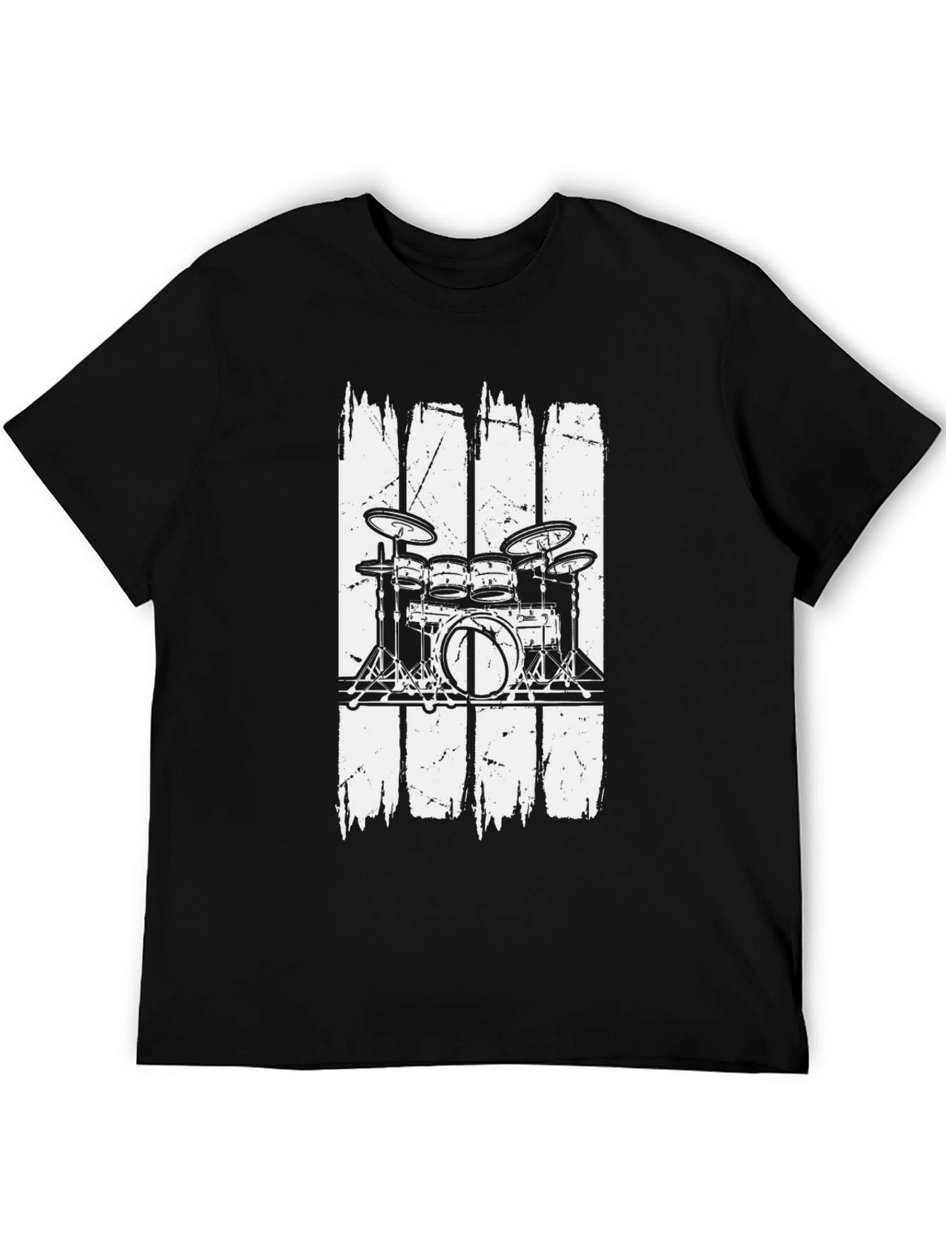 Drum Set Graphic T-Shirt Black Cotton Blend