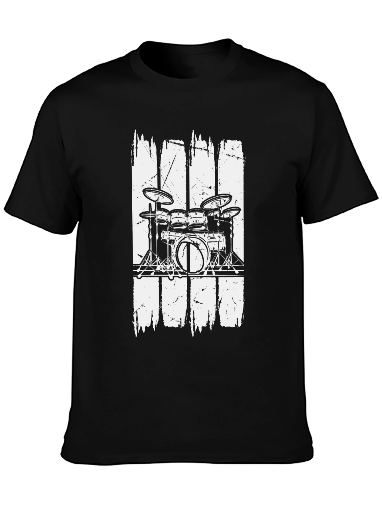 Drum Set Graphic T-Shirt Black Cotton Blend