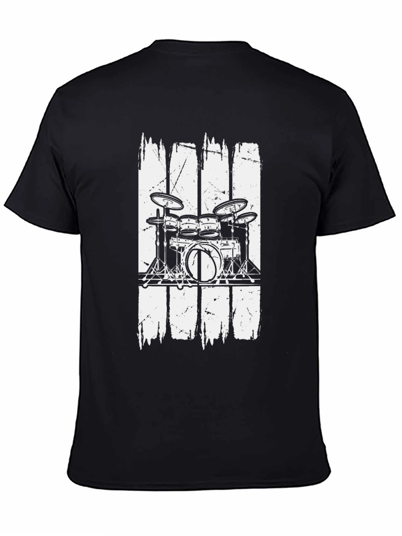 Drum Set Graphic T-Shirt Black Cotton Blend