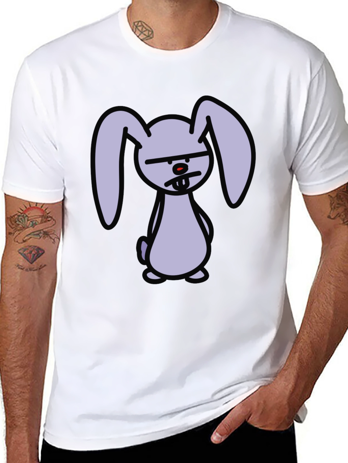 Grumpy Cartoon Bunny Graphic Black T-Shirt