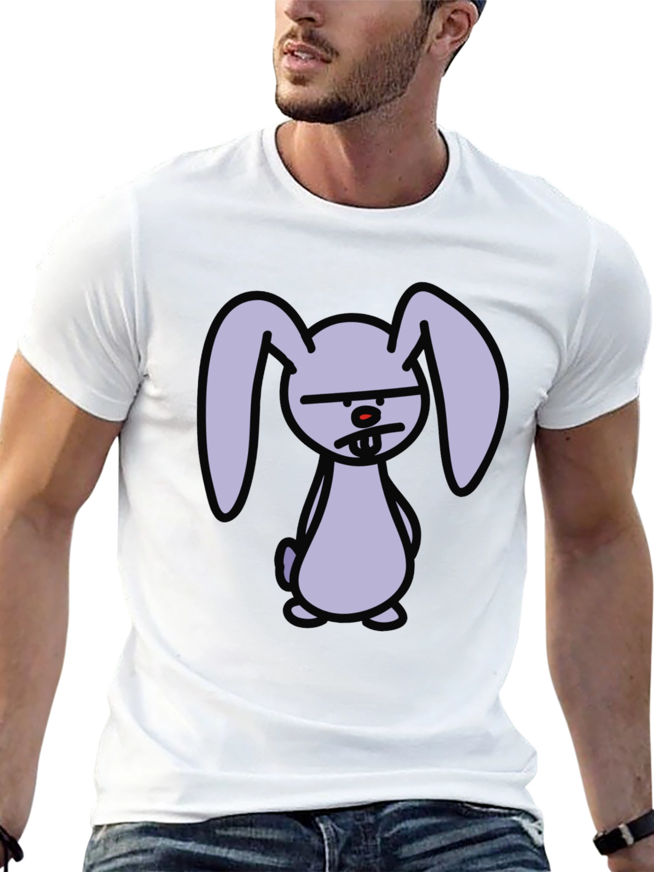 Grumpy Cartoon Bunny Graphic Black T-Shirt