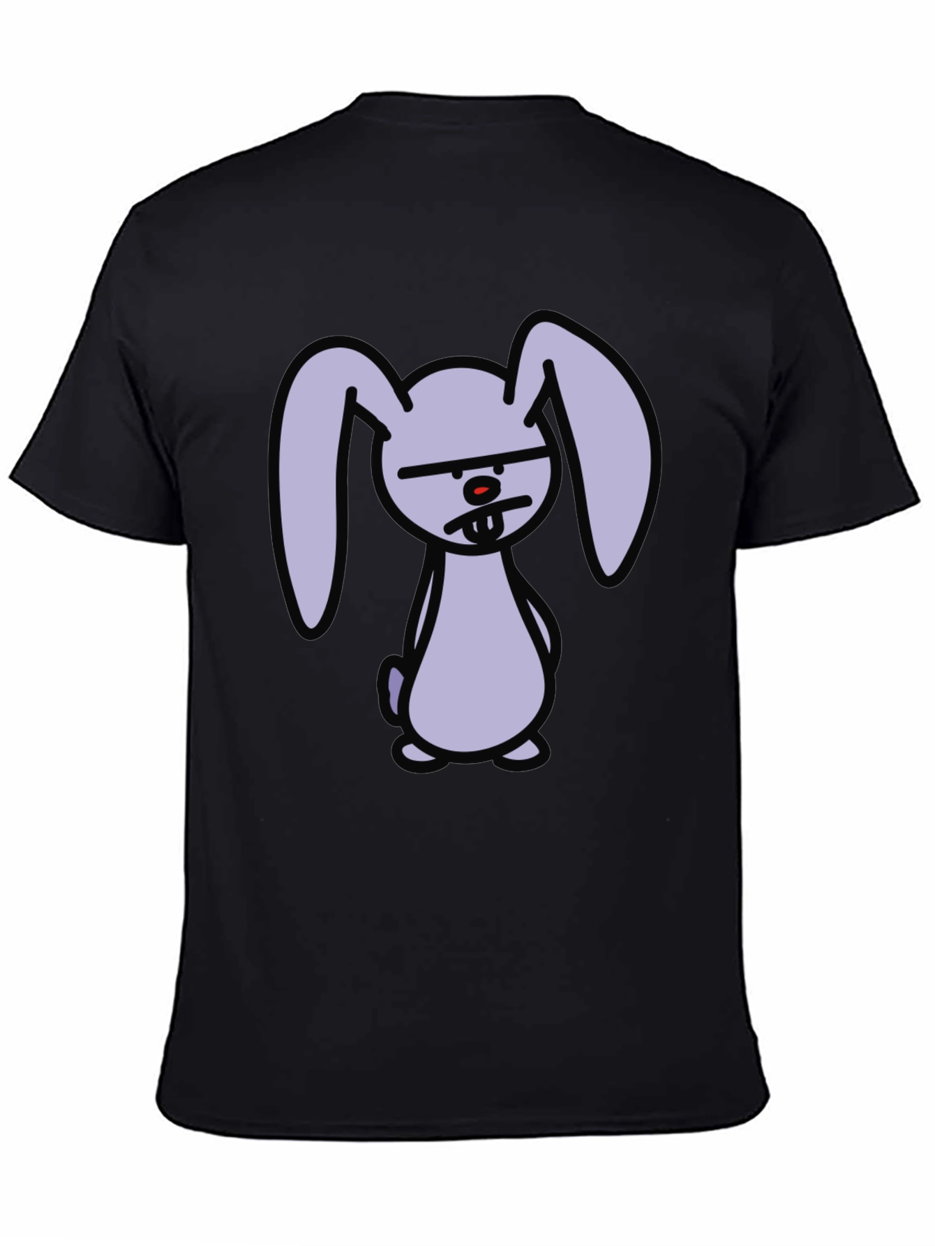 Grumpy Cartoon Bunny Graphic Black T-Shirt