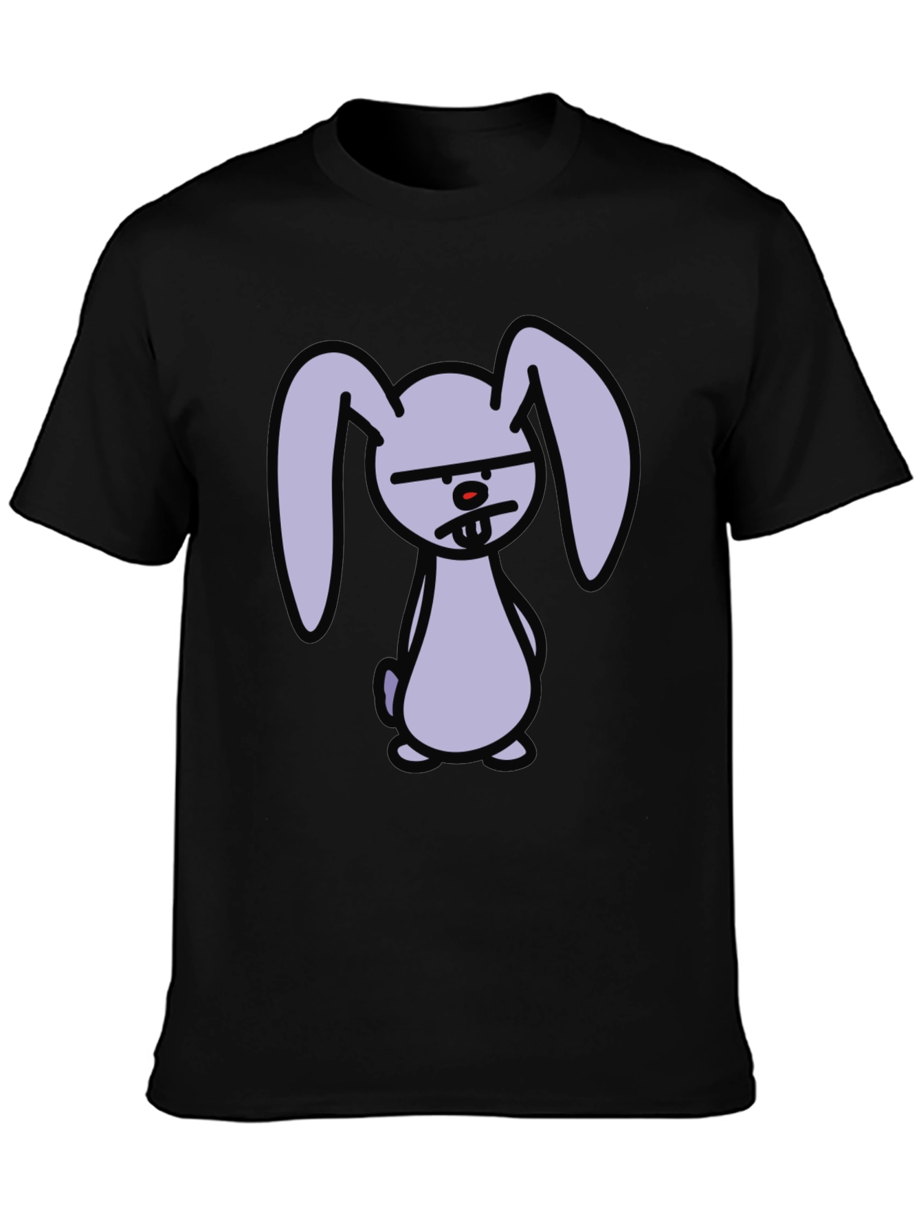Grumpy Cartoon Bunny Graphic Black T-Shirt