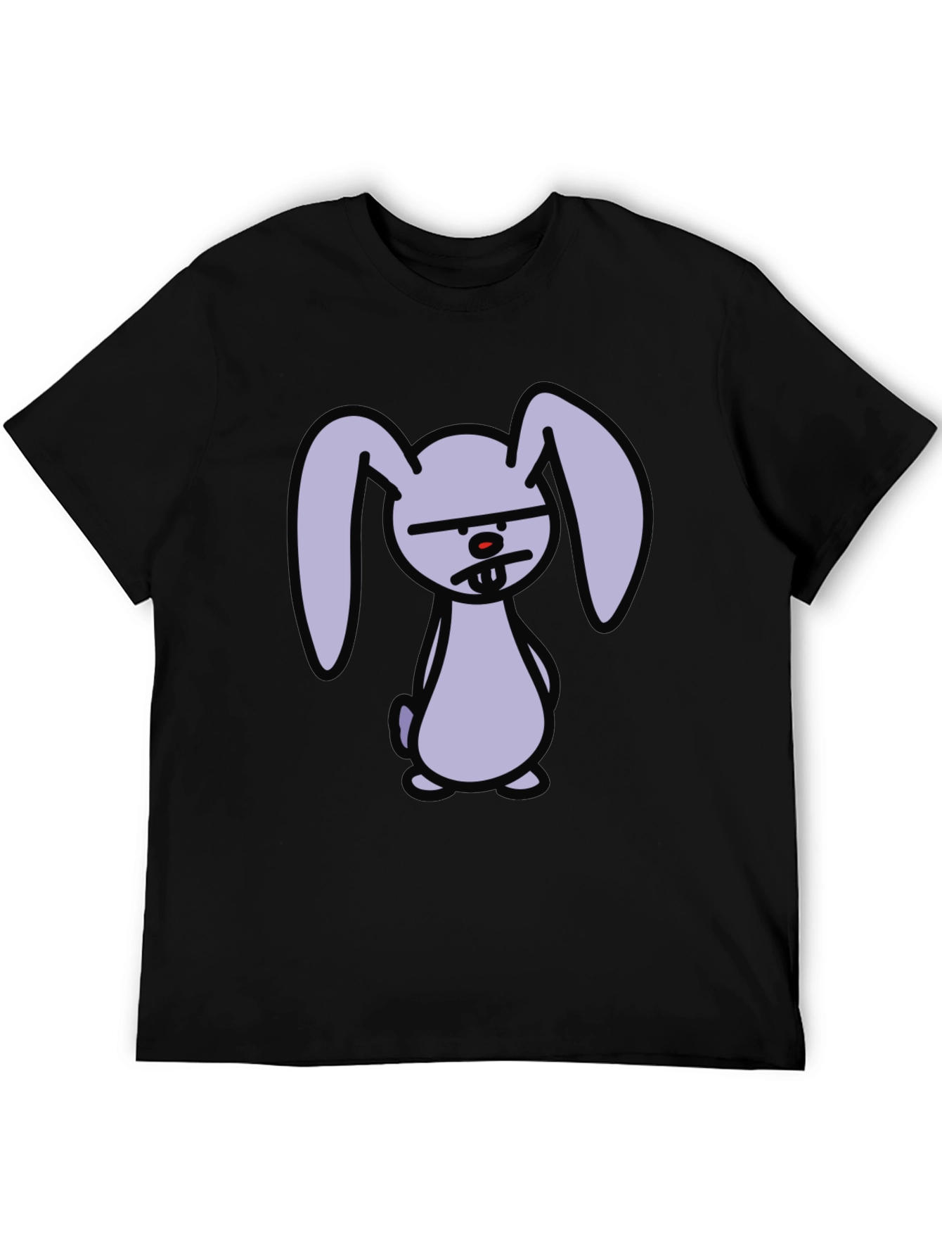 Grumpy Cartoon Bunny Graphic Black T-Shirt