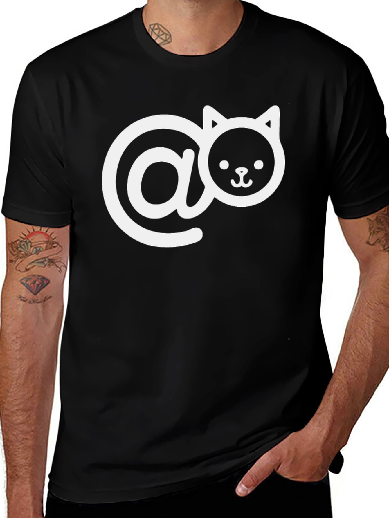 Cute Cat Email Graphic Tee - Black