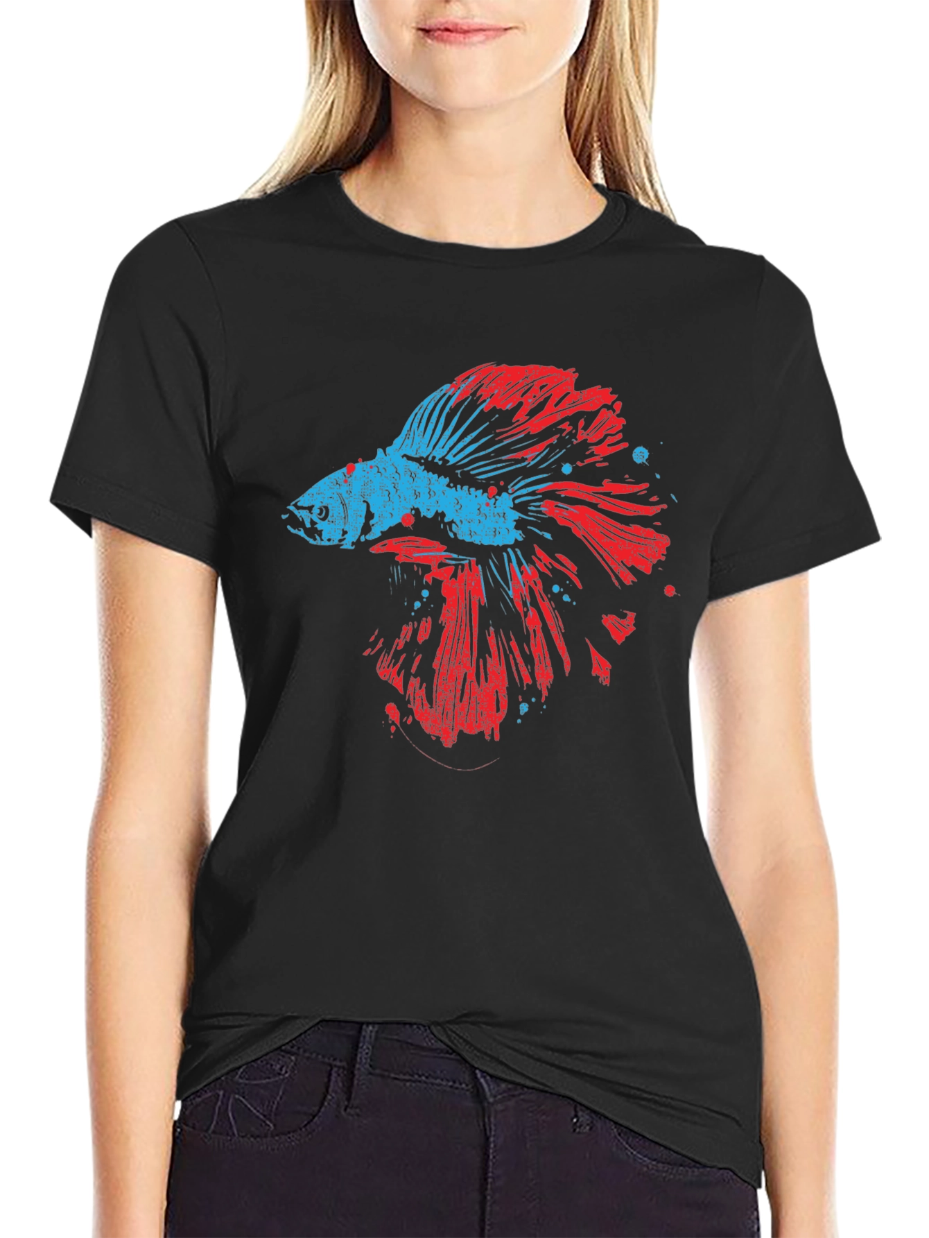 Betta Fish Graphic Print Black T-Shirt