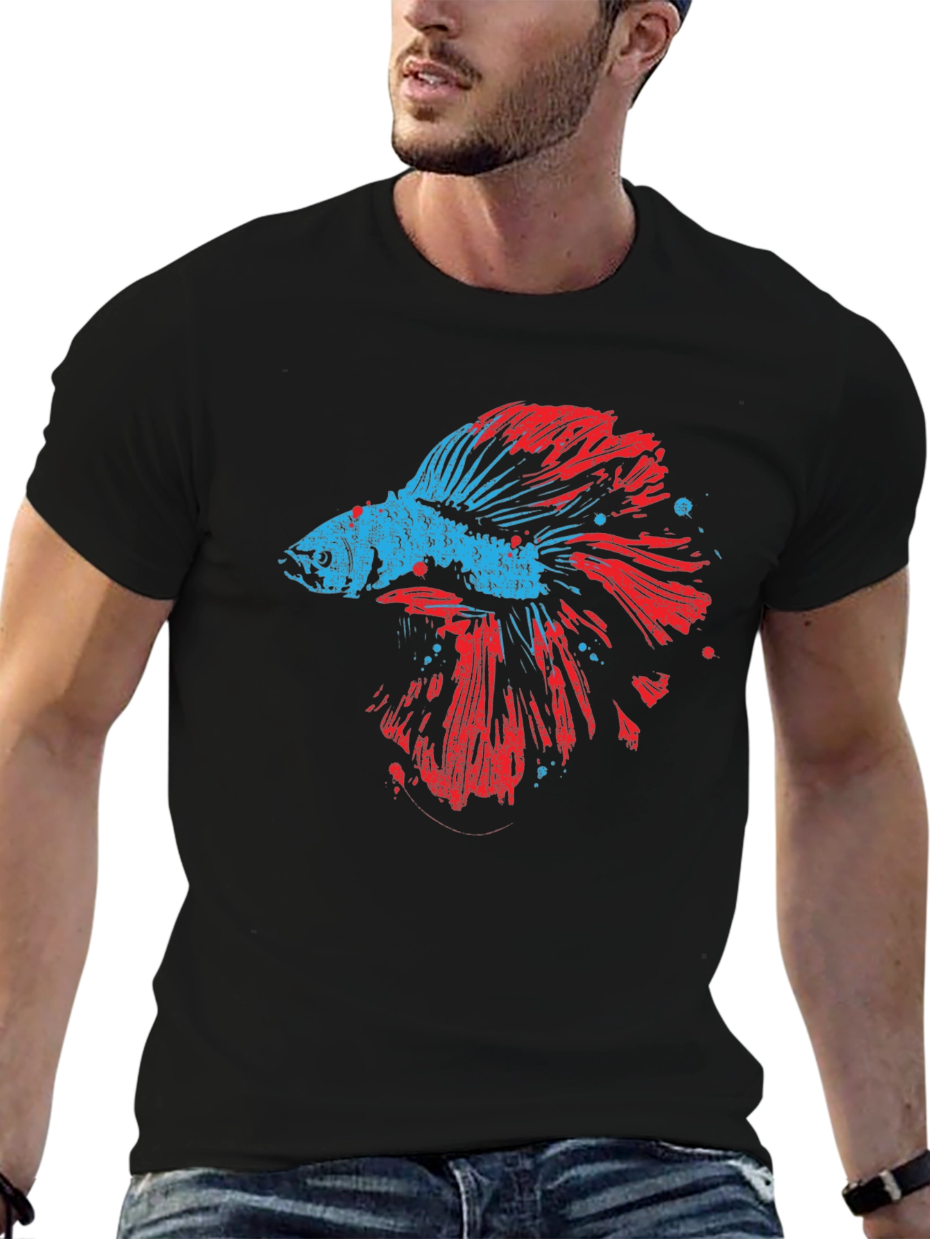 Betta Fish Graphic Print Black T-Shirt