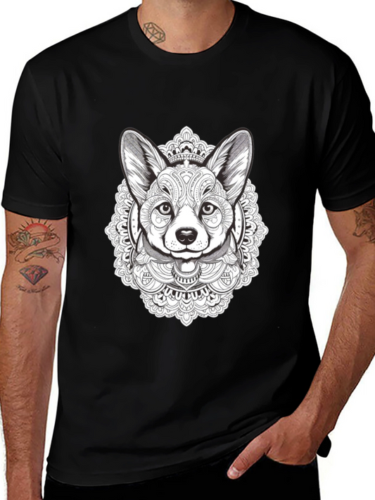Corgi Mandala T-Shirt - Black Graphic Tee