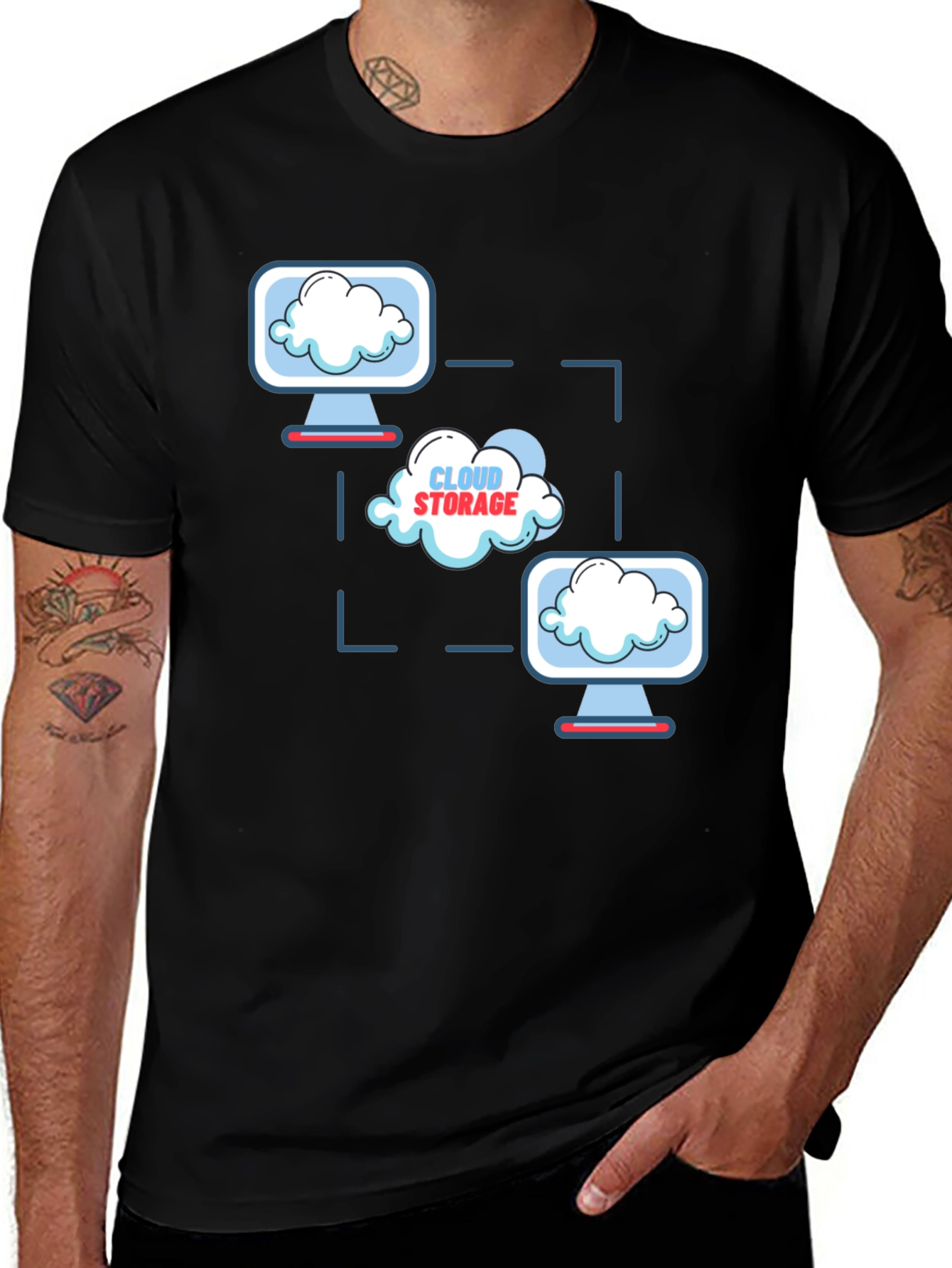 Cloud Storage Graphic Print Black T-Shirt