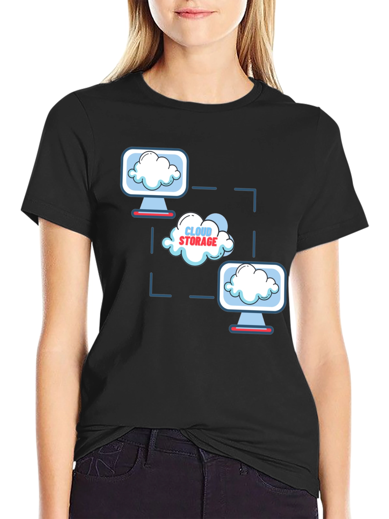 Cloud Storage Graphic Print Black T-Shirt