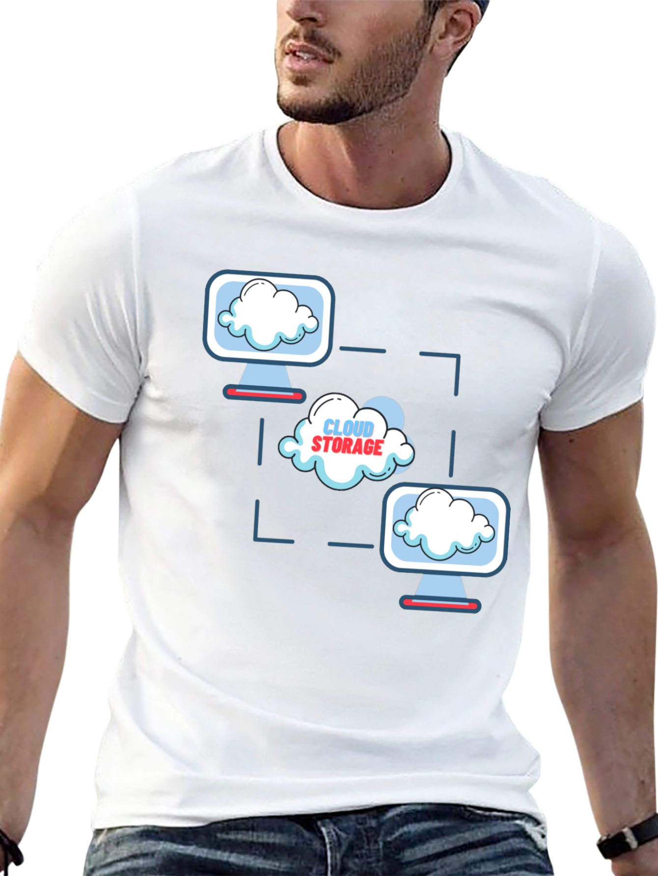 Cloud Storage Graphic Print Black T-Shirt