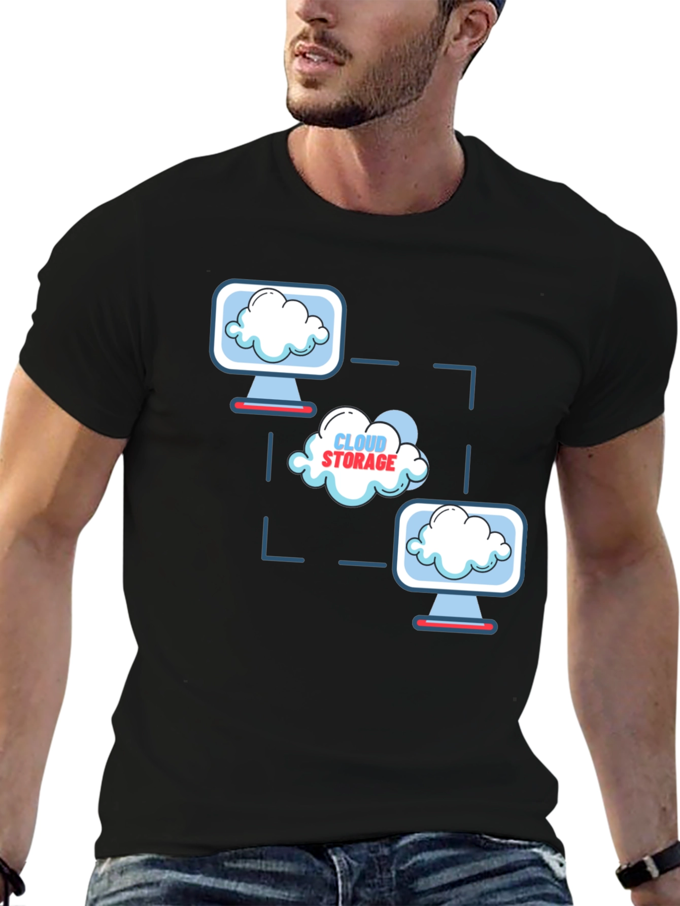 Cloud Storage Graphic Print Black T-Shirt
