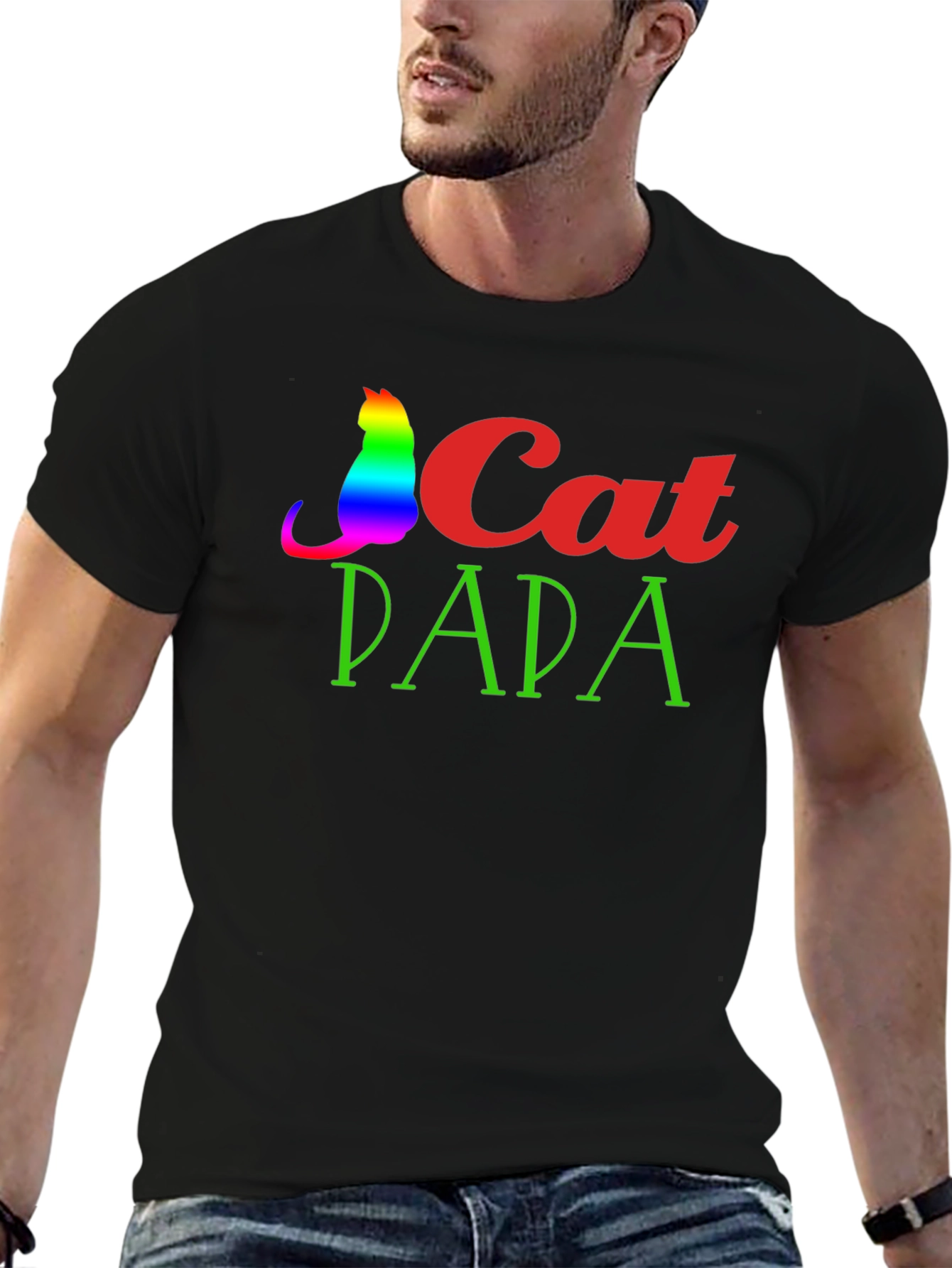 Cat Dad T-Shirt - Rainbow Cat Design