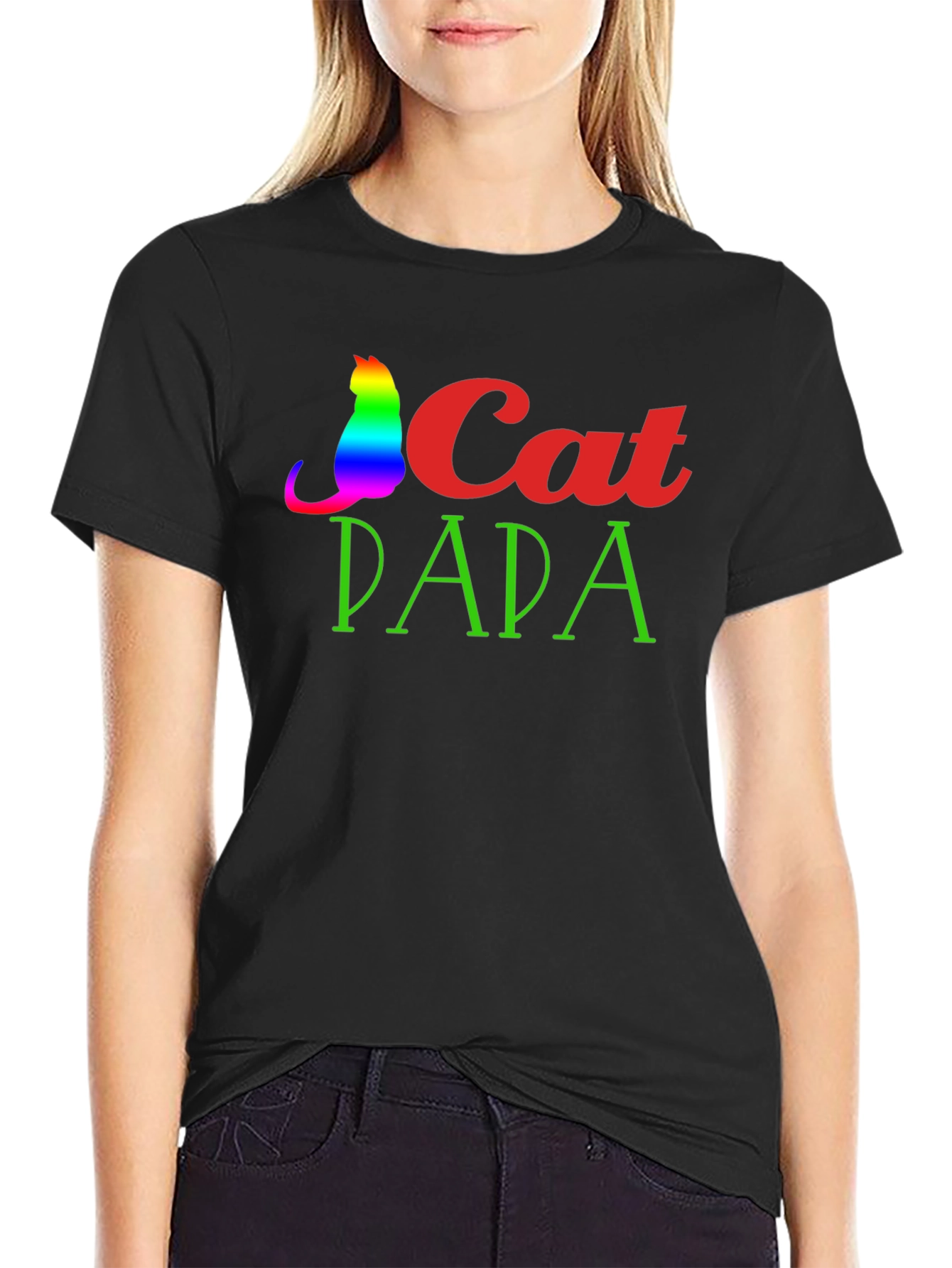 Cat Dad T-Shirt - Rainbow Cat Design