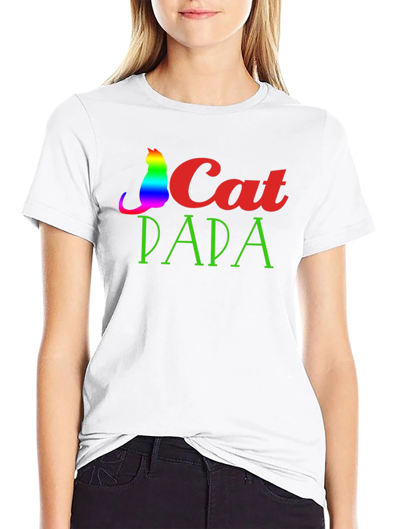 Cat Dad T-Shirt - Rainbow Cat Design