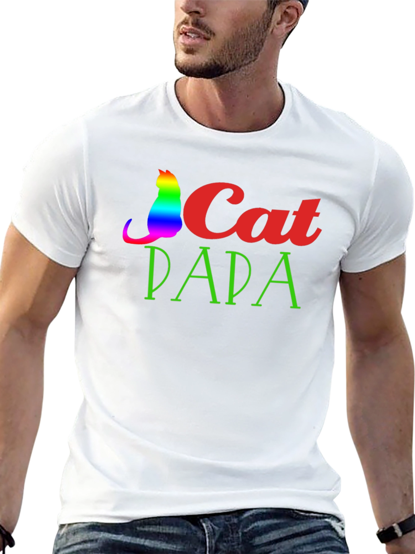 Cat Dad T-Shirt - Rainbow Cat Design