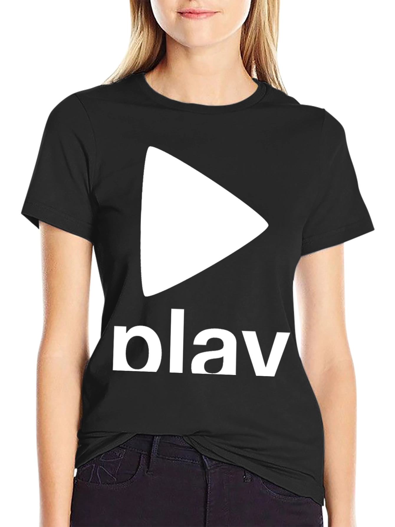 Play Button Graphic Tee - Casual Black T-Shirt