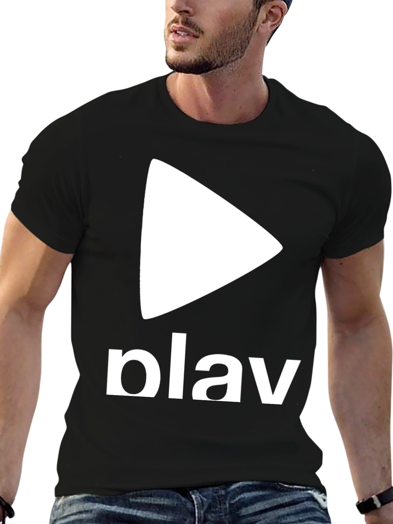 Play Button Graphic Tee - Casual Black T-Shirt
