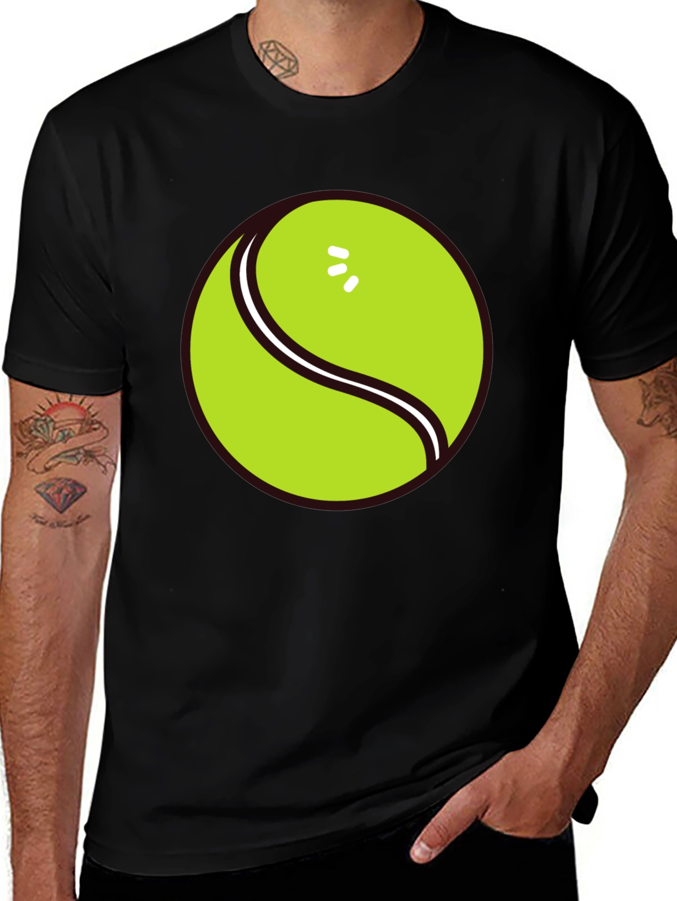 Tennis Ball Graphic Tee - Black Cotton T-Shirt