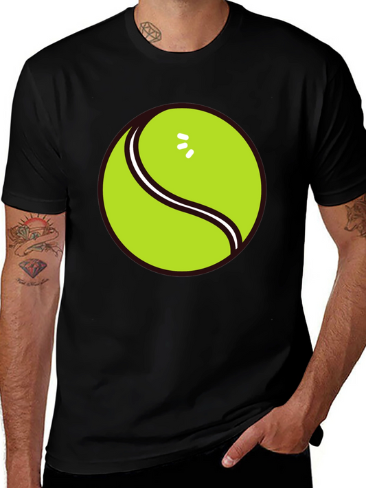 Tennis Ball Graphic Tee - Black Cotton T-Shirt